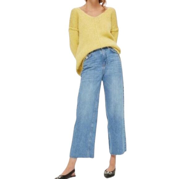 TopShop Oversized Knit V-neck Sweater Yellow Size 4 - Picture 1 of 11